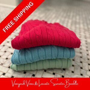 Vineyard Vines & Lacoste Cable Knit (3) Sweater Bundle Size Large FREE SHIPPING